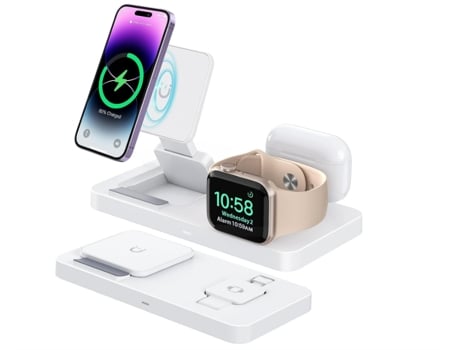 Cargador inalámbrico magnético, cargador inalámbrico para iPhone Apple Watch, estación de carga MagSafe plegable (blanco) CHRONUS