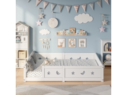 Cama infantil 140x200 cm, cama de madera maciza con estructura rígida antivuelco y cabecero regulable, Norma, Color Blanco.