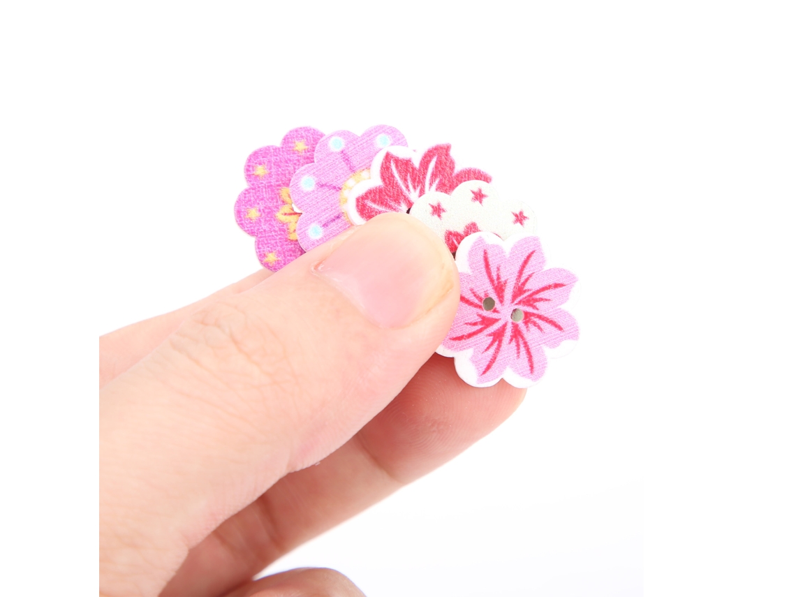 200 Botones De Madera Con Flores Pintadas, De 20 Mm, Para Costura, Manualidades Y Bricolaje.