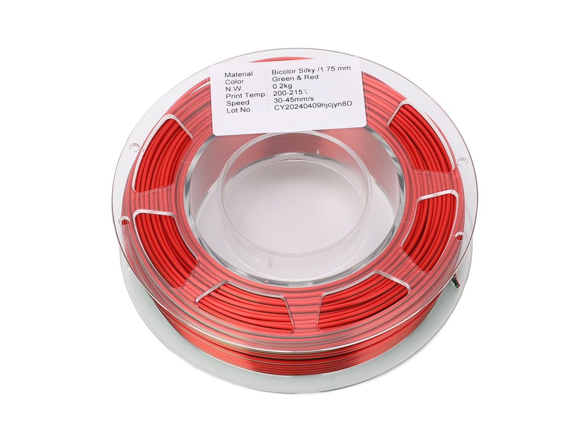 Filamento Pla Para Impresora 3d, 1,75 Mm, Bobina De 200 G, Color Verde Y Rojo. Consumible.