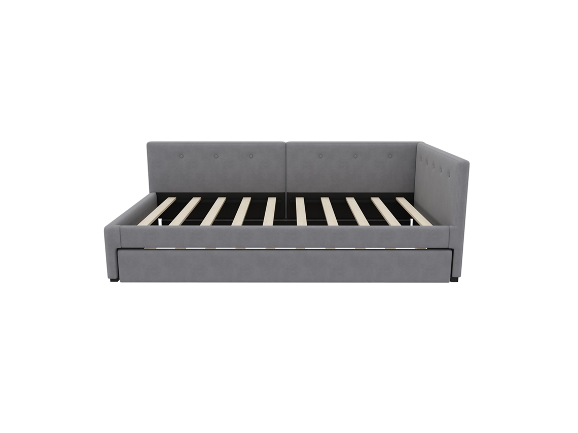 Sofá cama Mobrio tapizado con cajón en terciopelo gris (90 x 200 cm)