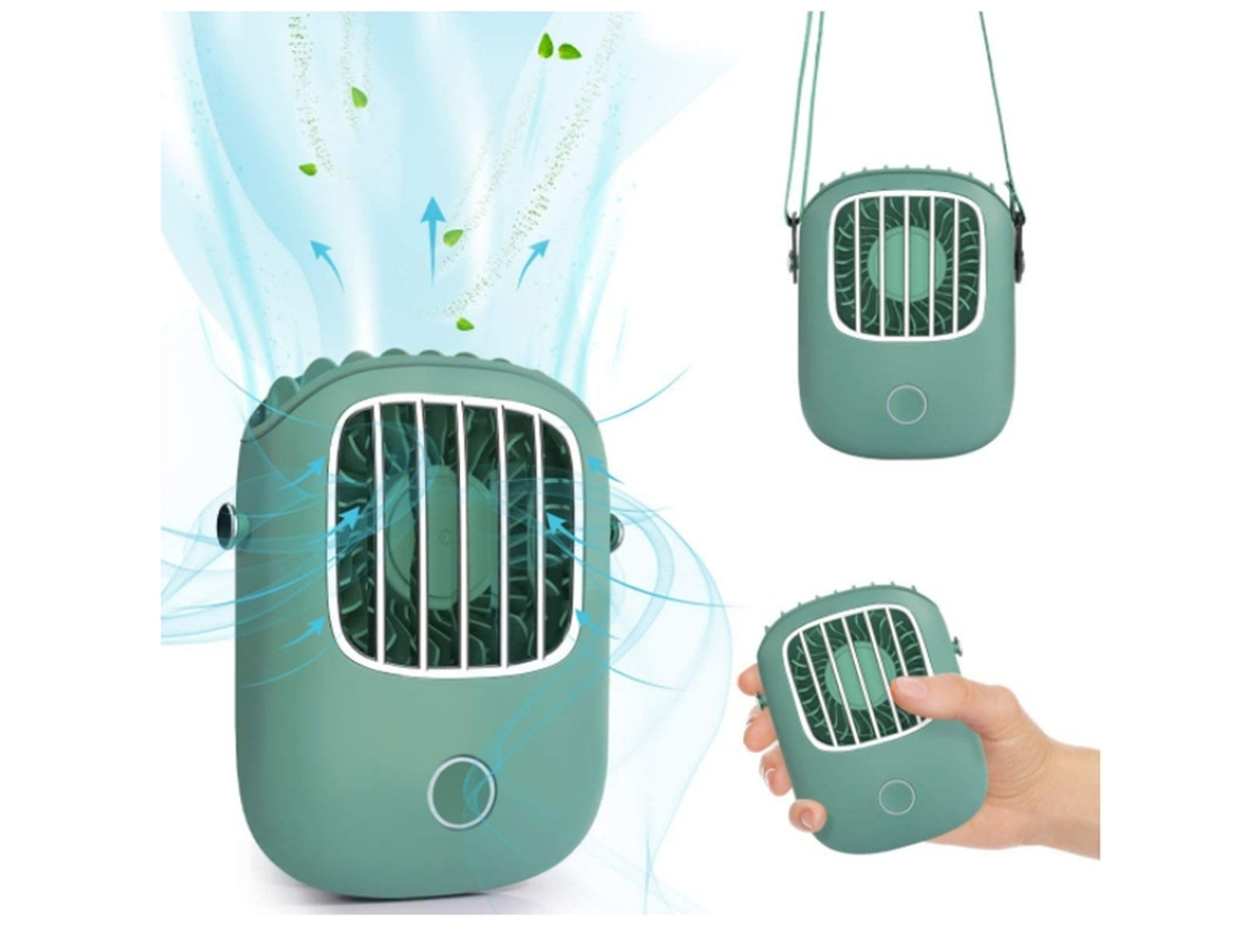 Mini ventilador recargable de collar con cable ajustable, 3 velocidades, portátil, USB, Yizhood (verde)