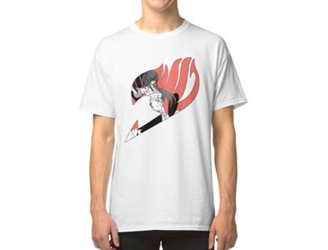 Camiseta ROCKINSTONE Erza Scarlet Fairy Tail Logo Algodón para Hombre (L - Rojo)