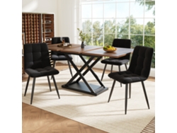 Conjunto Comedor 5 Piezas 160x80x75 Cm - Mesa Extensible Y 4 Sillas Terciopelo Negro
