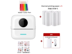 Impresora térmica portátil Digitallab, mini impresora sin tinta con papel de impresión, bolígrafo de acuarela y pegatinas, color blanco