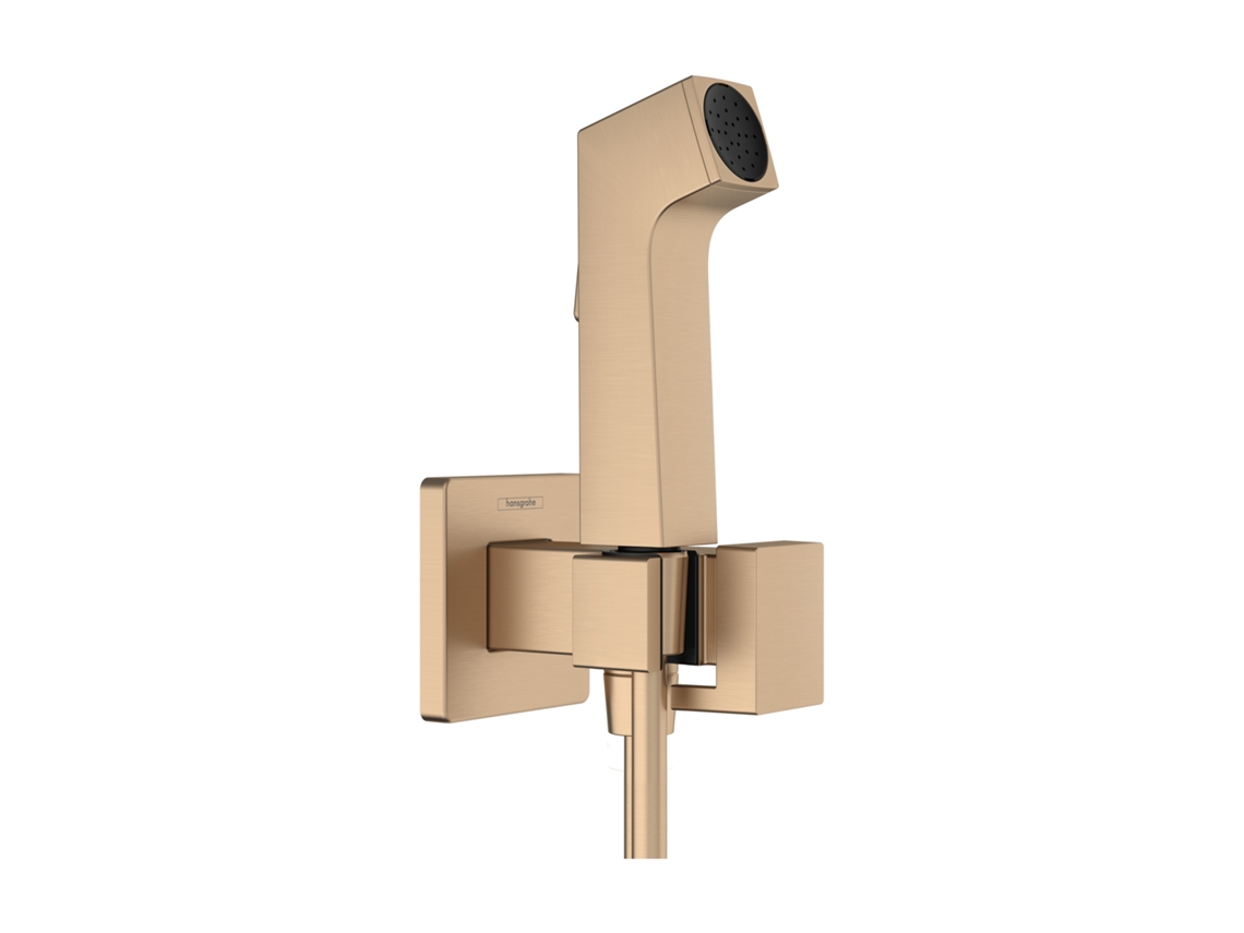 Ducha de mano Bidette 1jet y Ecosmart para agua fría, con soporte y flexo, diseño angular, 29231140, color bronce Hansgrohe