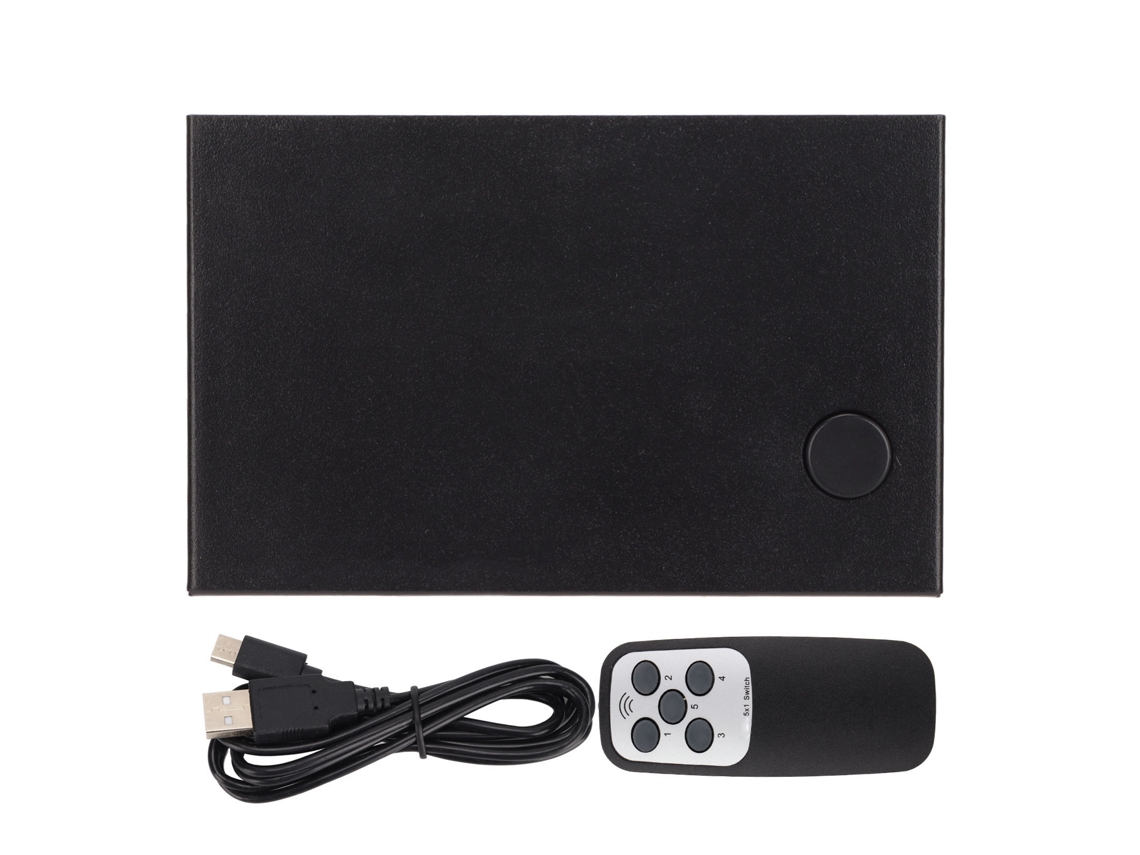 Interfaz Multimedia Hd De 18 Gbps 2.0, Conmutador 5x1, Selector De 5 Entradas Y 1 Salida Con Control Remoto Y Cable De