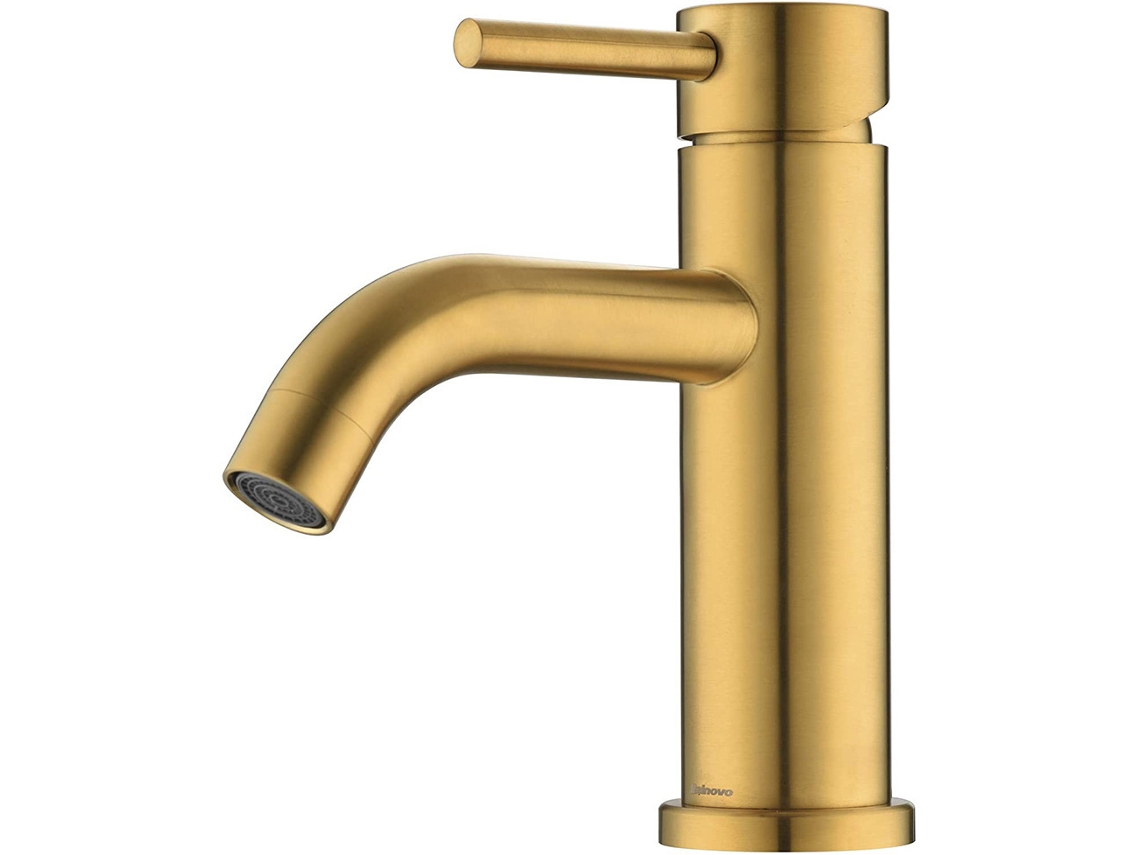 Grifo De Acero Inoxidable De Arce Dorado, Grifo Para Lavabo De Baño Con Agua Fría Y Caliente
