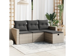Conjunto de sofá de jardín de 4 piezas con cojines, ratán gris, DKD Home Decor