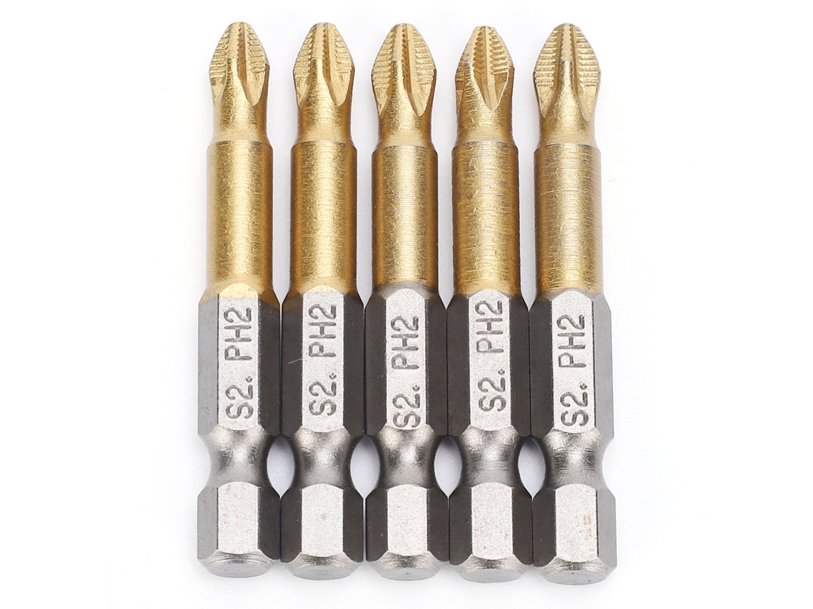 Conjunto De 5 Bits De Parafusadeira Ph2 De Cabeça Cruzada Antiderrapante, Ponto Hexagonal 1/4 Polegada, 50mm