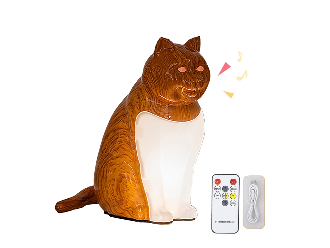 Lámpara de noche decorativa con forma de gato, con conexión USB y mando a distancia.