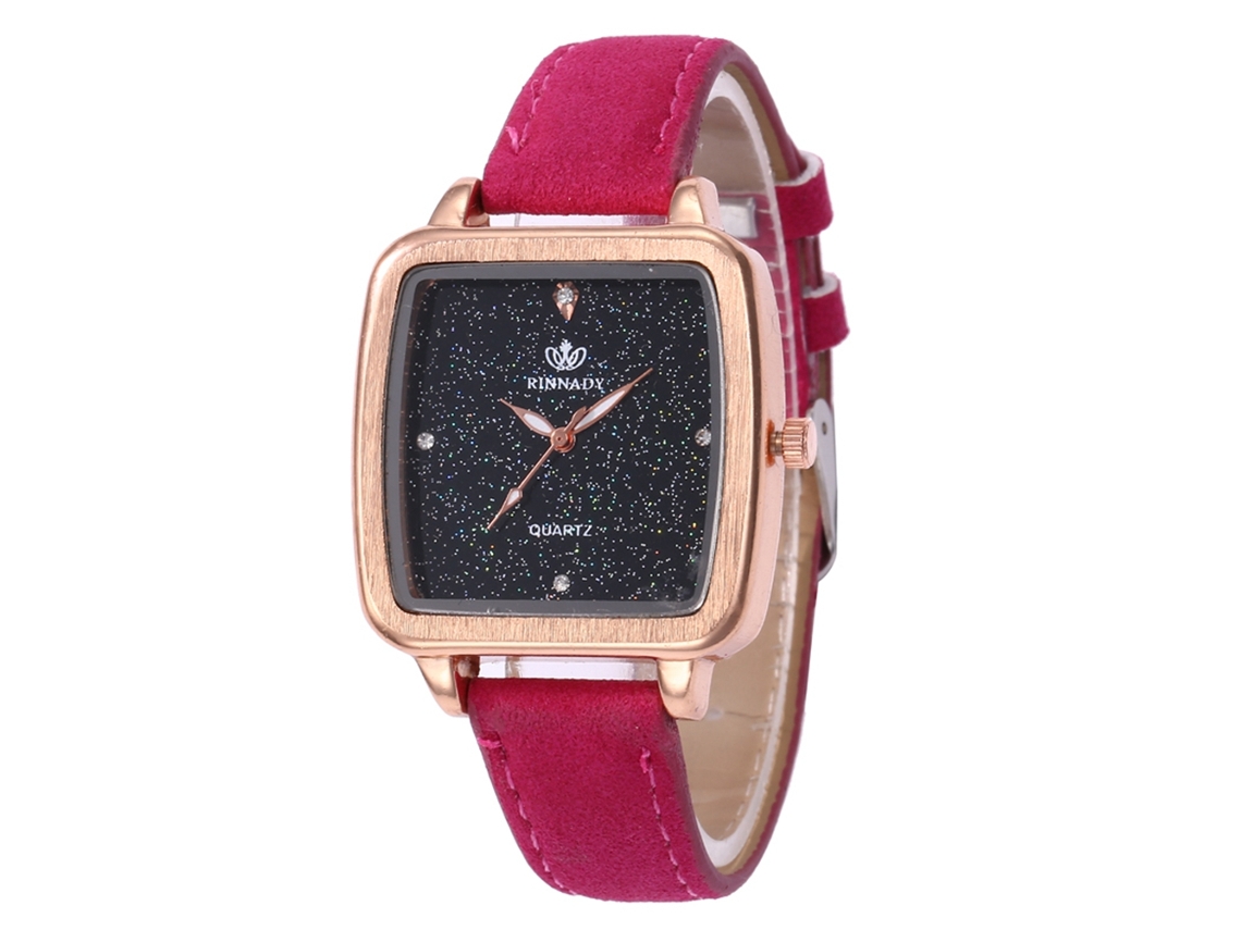 Reloj De Pulsera Unisex Para Parejas, Esfera Cuadrada, Piel Sintética, Cuarzo, Color Rojo Rosa.