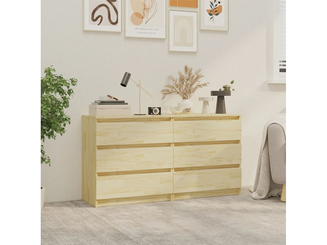 Mesitas de Noche LOVELY HOME Mesinha 2 Pcs 60X36X64 Cm Madeira de Pinho Maciça