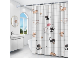Cortina De Ducha Impermeable Y Antimoho Con Ganchos, Gato/150 X 180 Cm Gertiz