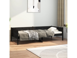 Sofá Cama Madera de Pino Macizo Negro (90x190 cm)