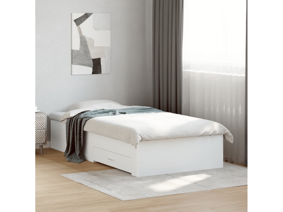 Cama Con Cajones Madera De Ingeniería Blanca 90x200 Cm