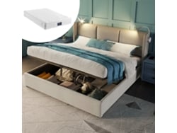 Cama Tapizada De 160x200 Cm Con Espacio De Almacenamiento, Cabecero Led Con Puerto Usb, Tela De Lino, Colchón Y Base De Cama Incluidos.