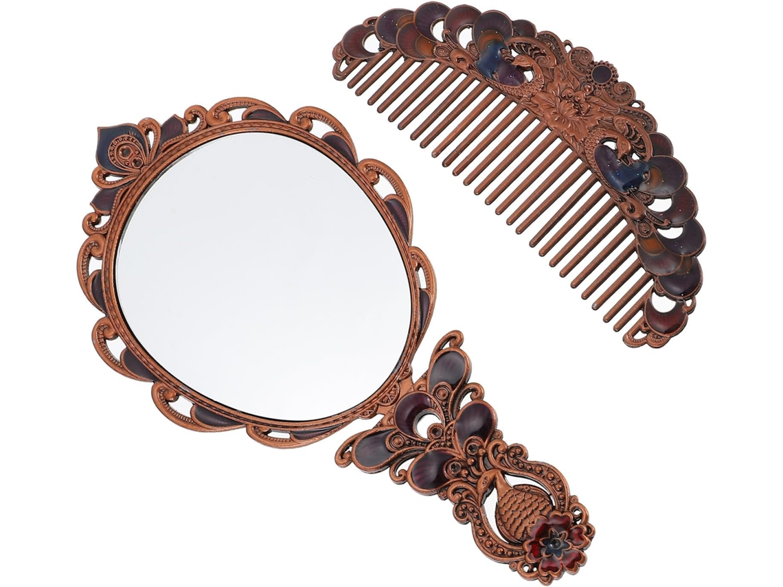 Ensemble Miroir, Peigne Vintage Rouge Antique
