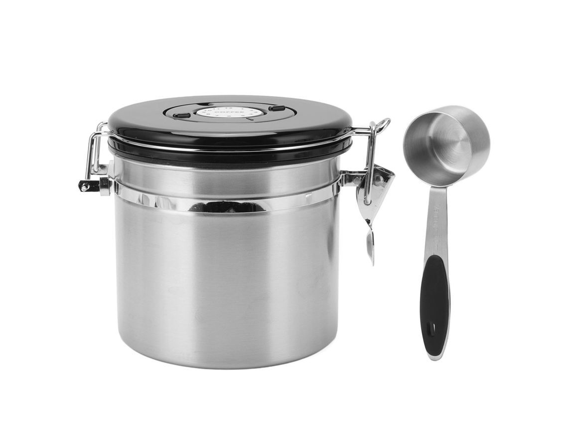 VYLARA Recipiente Aéreo Em Aço Inoxidável Para Armazenamento De Grãos De Café Com Colher 30ml E Data De Rastreio