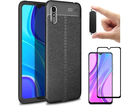 Kit Funda, Protector y Soporte Xiaomi Redmi 9A Rugged Leather Gris