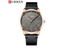 Reloj De Pulsera De Cuarzo Para Hombre (dorado Y Negro) Con Esfera De Textura De Tela Sencilla Y Elegante, Correa De Cuero Y Correa De Cuero.