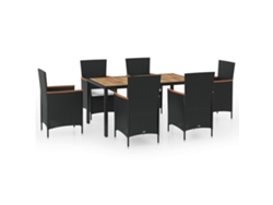 vidaXL Set de comedor de jardín 7 piezas y cojines ratán sintético
