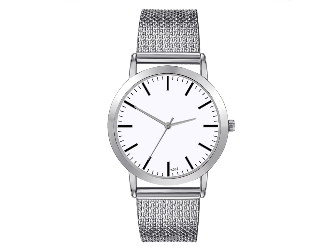 Reloj De Cuarzo Para Hombre Con Correa De Pvc, Dial Redondo, Estilo Moda, Plata