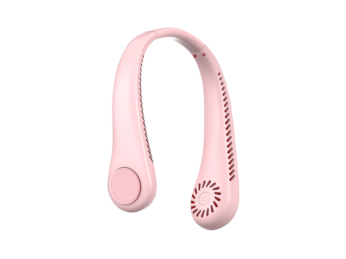 Ventilador portátil con diseño de auriculares Digitallab para colgar en el cuello, 3 velocidades, ideal para deportes al aire libre, 1800 mAh (rosa)
