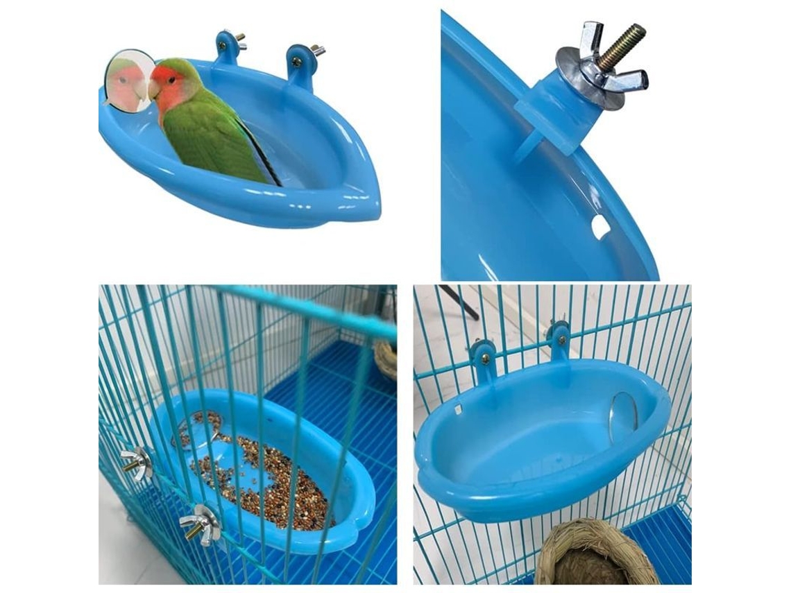 2026-bandeja De Baño Para Aves Con Espejo Doble Giratorio, Comedero Y Bebedero Para Jaulas De Mascotas