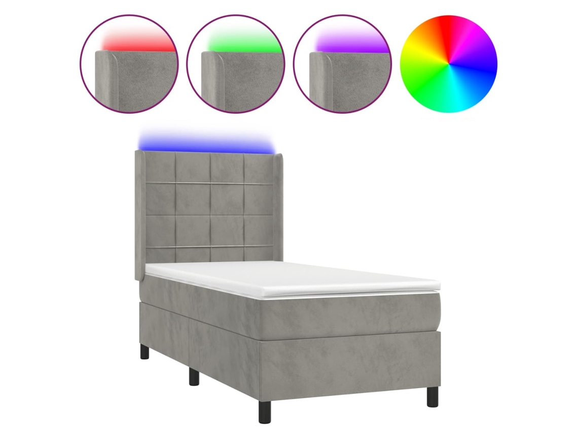 Maison Exclusive - Cama Box Spring Colchón Y Led Terciopelo Gris Claro 90x200 Cm