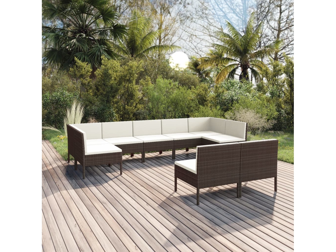 Conjunto de jardín de 9 piezas con cojines de mimbre marrón DKD Home Decor