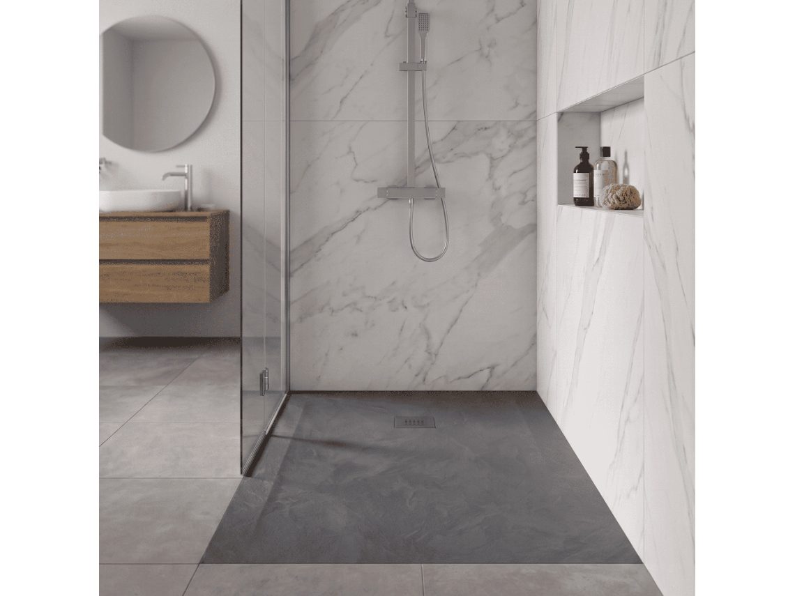 Plato De Ducha De Resina Silex Espatulado Antracita 80x140 Cm Rejilla Color