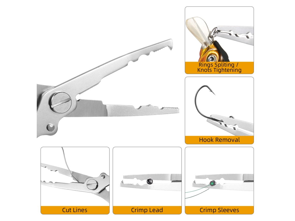 Alicates De Pesca Multifuncionales De Aluminio Con Extractor De Anzuelos Y Cortador De Línea De Acero Inoxidable Para Pesca En Agua Salada.