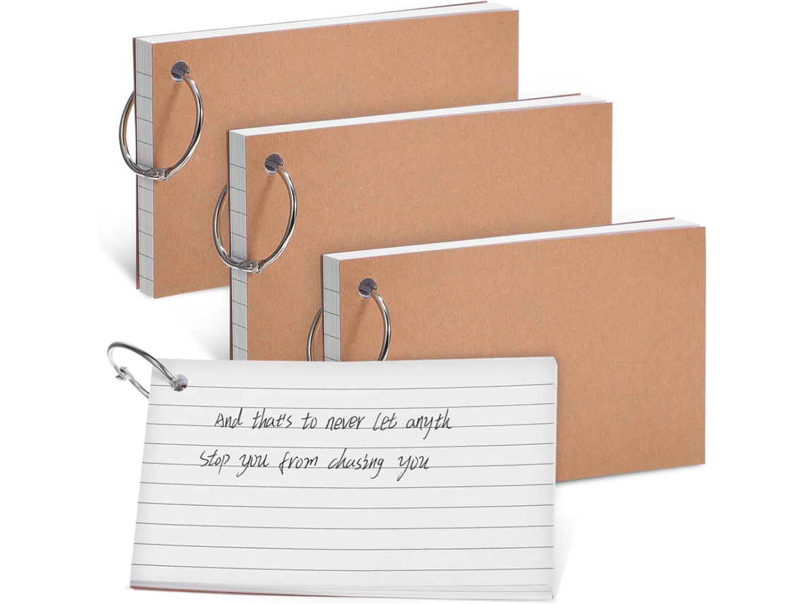 Conjunto De 4 Fichas De Estudo Pautadas Frente E Verso, 50 Páginas, Formato Portátil Com Argolas Para