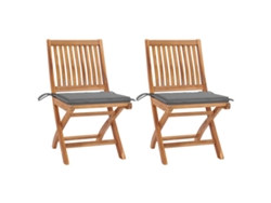 Sillas de jardín con cojines grises, 2 piezas, teca maciza, Dkd Home Decor