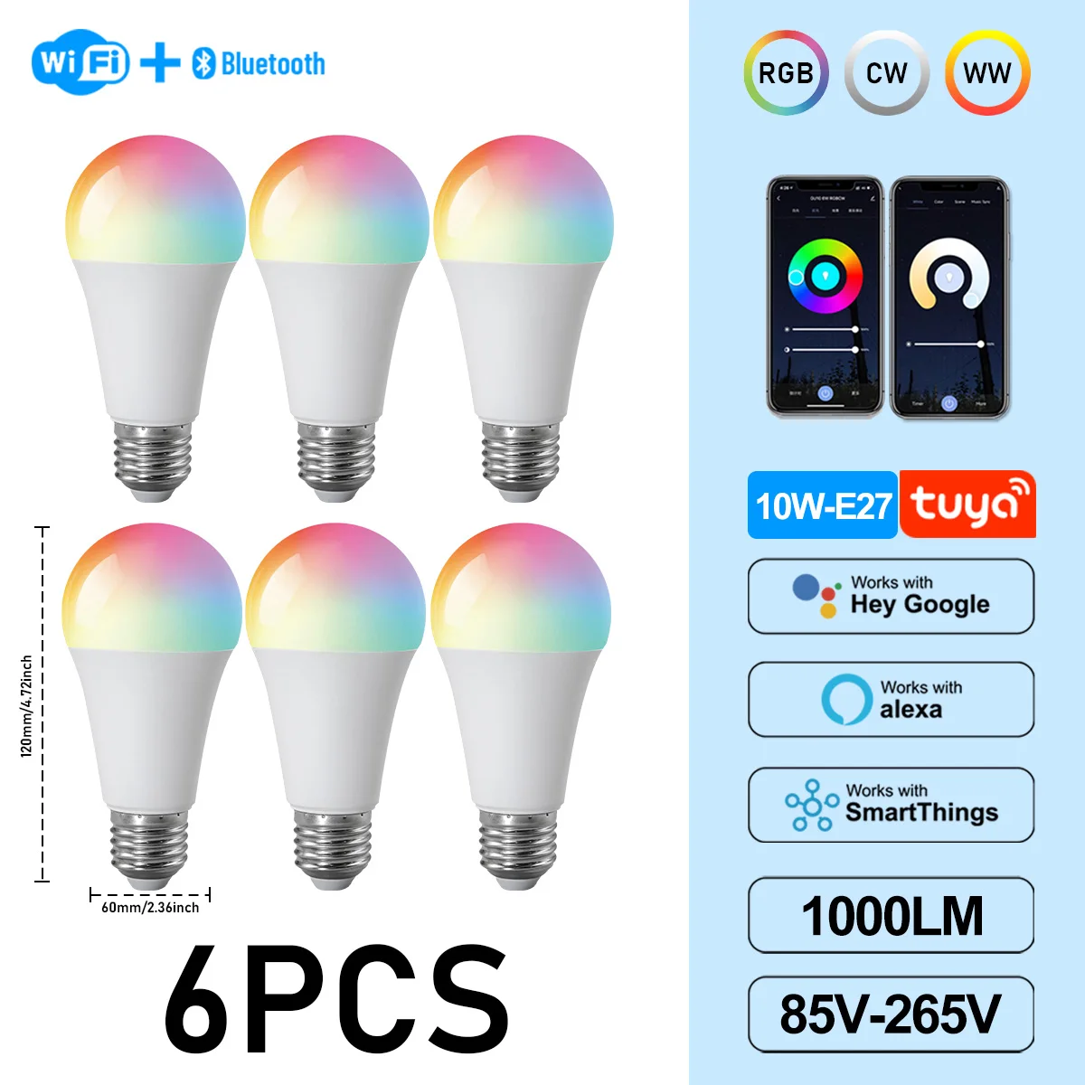 (6 Bombillas, Ac85-265v) Portalámparas Graffiti E27, Bombilla Led Inteligente Regulable Con Wifi, Control Por Aplicación