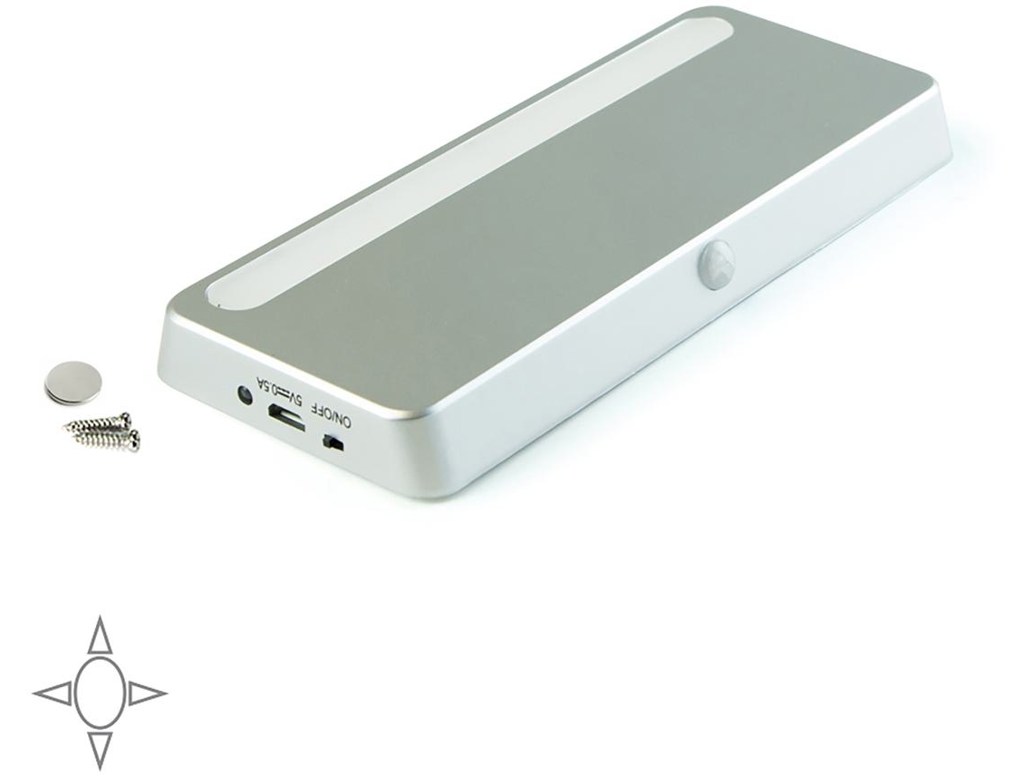 EMUCA Sistema de Iluminación Led Recargable Kraz con Sensor de Movimiento - 1 W - Aluminio Pintado - Plástico