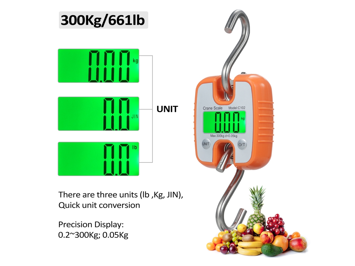 Balança de guindaste digital industrial portátil 300kg, resistente à água, com display LCD | S/MARCA
