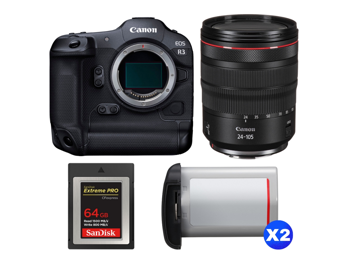 Canon Eos R3 + Rf 24-105mm F/4 L Is Usm + 1 Sandisk 64gb Extreme Pro Cfexpress Type B + 2 Canon Lp-e19 + Ebook “20 Consejos Para Fotos Que Impactan”