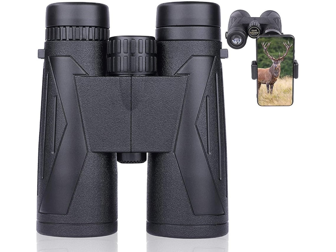 Binoculares 12x42 HD profesionales IP68, adaptador para smartphone, prisma Bak4, para observación de aves, acampada, senderismo, conciertos, turismo, color negro Yizhood