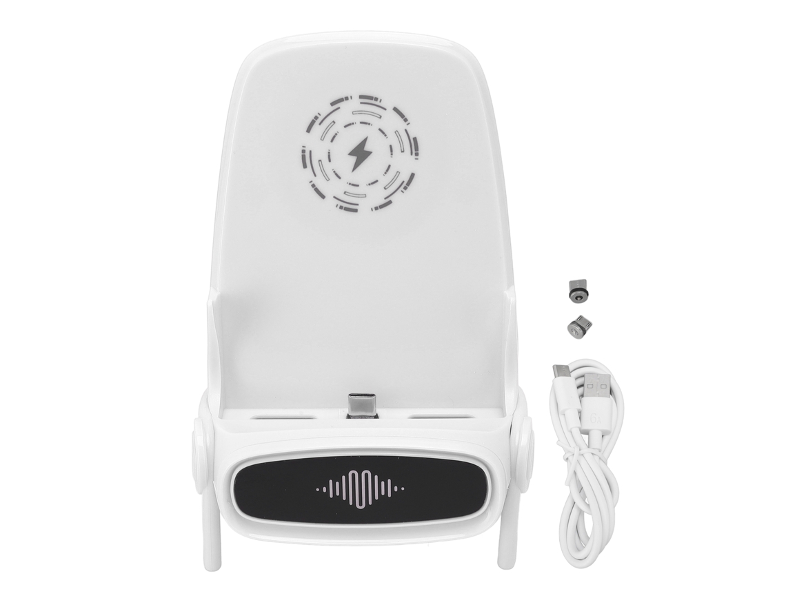 Carregador Wireless Rápido Para Telefone Com Alto-falante E Suporte Em Forma De Cadeira Branco