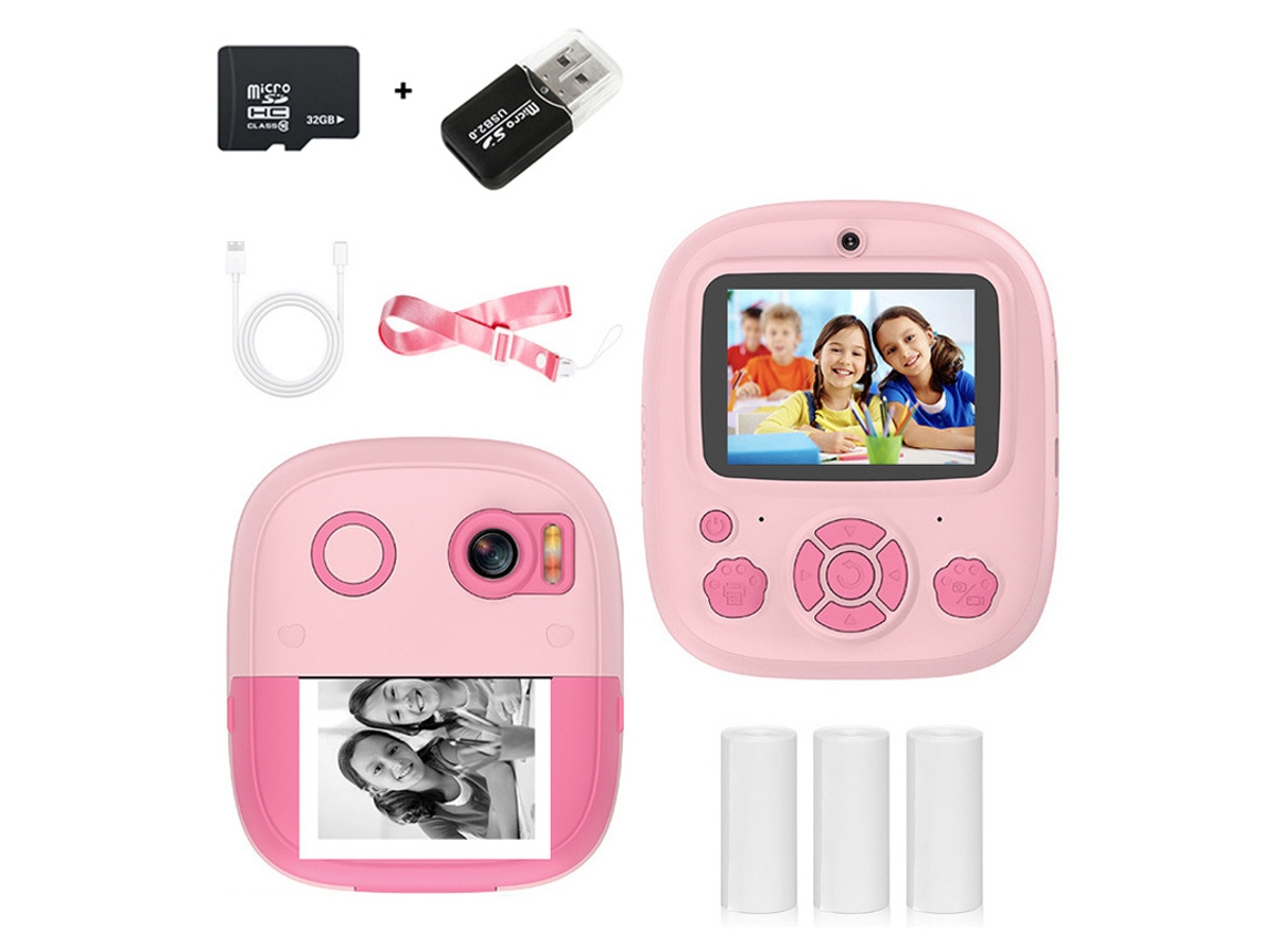 Cámara instantánea Chrui de doble lente 1080p, pantalla IPS de 2,4 pulgadas, zoom 8x y tarjeta de 32 GB (rosa)