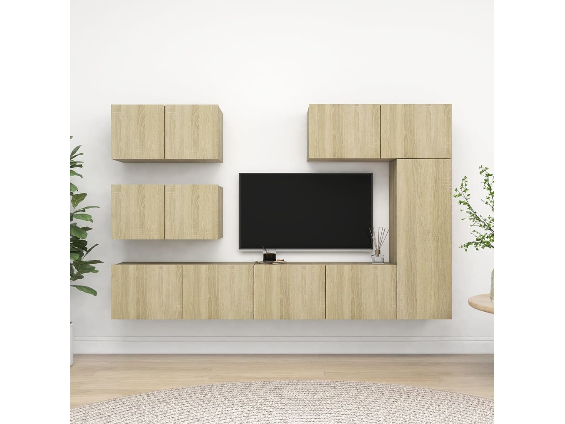 6 Pzs Pack de Muebles de Armario Tv Contrachapado Roble Sonoma