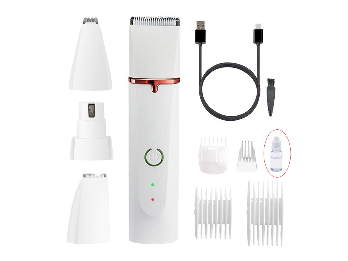 (Incluye lubricante) Kit de aseo para mascotas con cuatro cuchillas, multifuncional para pulir uñas y recortar pelo.