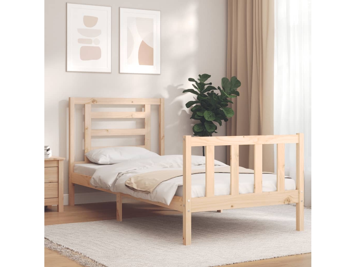Cama Individual | Estructura De Cama Con Cabecero Madera Maciza