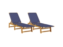 Maison Exclusive - Tumbonas 2 Unidades Madera Maciza De Acacia Y Tela Azul Oscuro