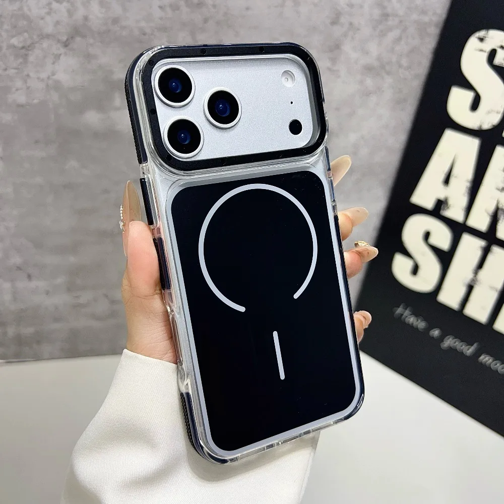 (iphone 14 Pro, Negro) Funda Con Bisel Transparente Para Iphone Con Cubierta Trasera Magnética Magsafe.