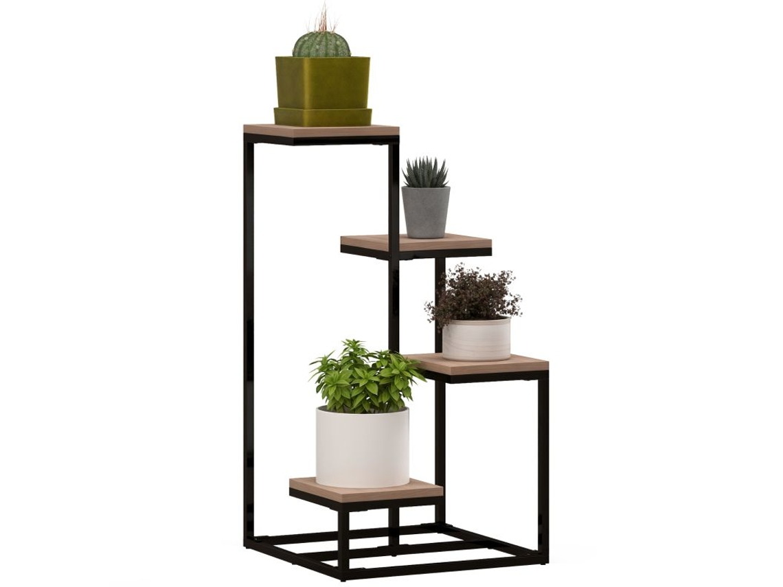 Macetero, Jardinera De Metal Y Madera, 4 Alturas Diferentes, Estilo Industrial, 40 X 40 X 75,5 Cm