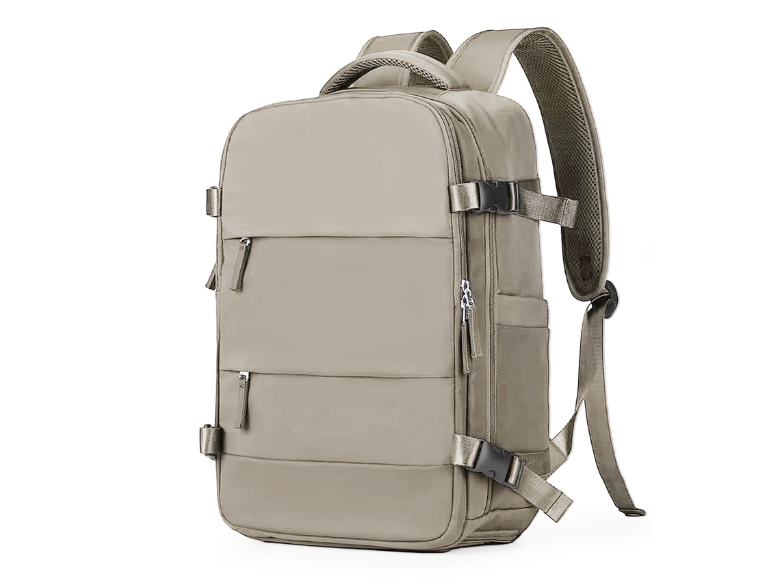 Mochila de viaje de cabina de gran capacidad con múltiples compartimentos (zapatos, ropa, portátil).