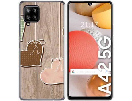 Carcasa Samsung Galaxy A42 5G TUMUNDOSMARTPHONE Corazones Madera Multicolor